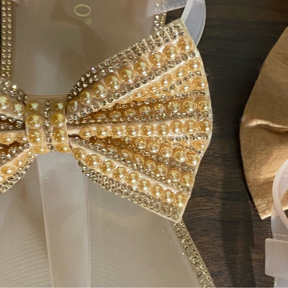 BAMBOO Rose Gold/ Nude Pearl Bow Sparkle Jelly Thong Sandal size 10 - Picture 6 of 8